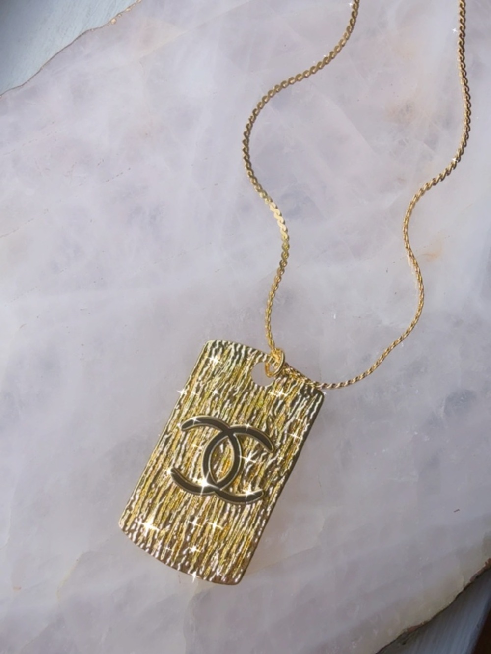 CC Gold Textured Tag Pendant Necklace